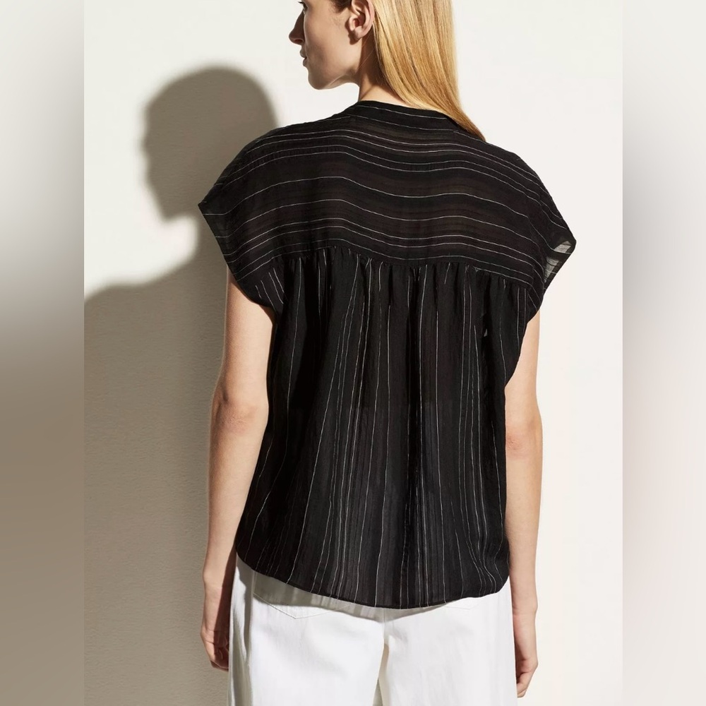 Vince Womens Drapey Stripe Sleeveless Band Collar Top. Size S  NWT - Picture 6 of 9